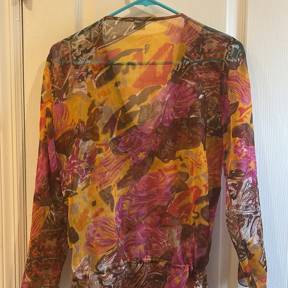 Sheer Floral Sequin-Trim Swim Coverup - Pink & Mustard - Picture 6 of 7